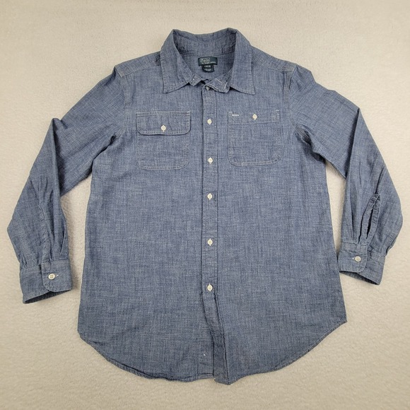 Polo Ralph Lauren Boys 14-16 Large Blue Chambray Long Sleeve Western Workwear‎ - Picture 1 of 9